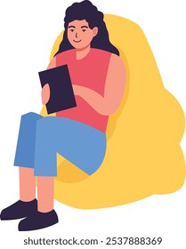 People Character Reading Book in Cafe. Flat Vector Illustration