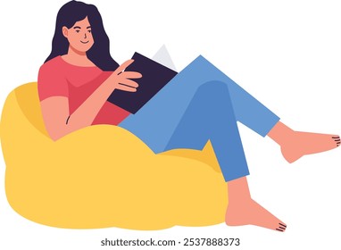 People Character Reading Book in Cafe. Flat Vector Illustration