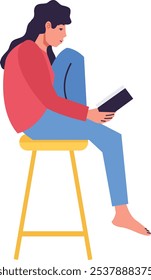 People Character Reading Book in Cafe. Flat Vector Illustration