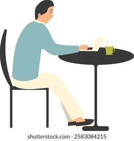People Character in Restaurant Sitting at Table. Vector Illustration on White Background