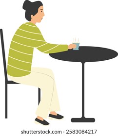 People Character in Restaurant Sitting at Table. Vector Illustration on White Background