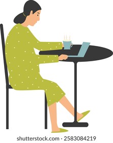 People Character in Restaurant Sitting at Table. Vector Illustration on White Background