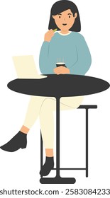 People Character in Restaurant Sitting at Table. Vector Illustration on White Background