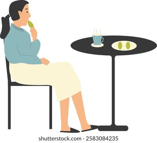 People Character in Restaurant Sitting at Table. Vector Illustration on White Background
