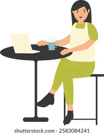 People Character in Restaurant Sitting at Table. Vector Illustration on White Background