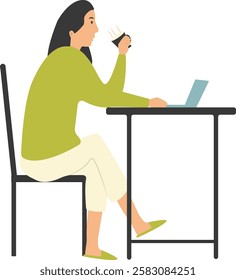 People Character in Restaurant Sitting at Table. Vector Illustration on White Background