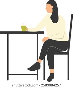 People Character in Restaurant Sitting at Table. Vector Illustration on White Background