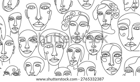 People Character Set in black and white line art vector illustration isolated on white background