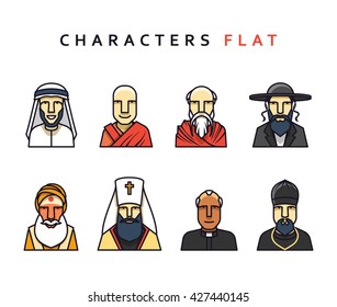 People character set of  figures different religions  the world. Isolated face in flat style. 