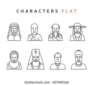 People Character Set Of  Figures Different Religions  The World. Isolated Face In Flat Style. 