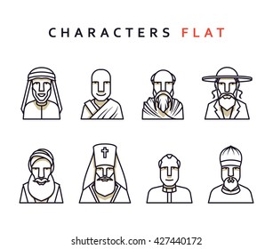 People character set of  figures different religions  the world. Isolated face in flat style. 