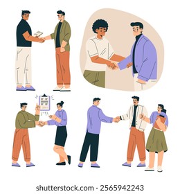 People Character Shaking Hands after Completed the Deal Vector Set