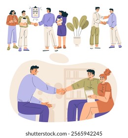 People Character Shaking Hands after Completed the Deal Vector Set