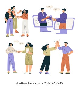 People Character Shaking Hands after Completed the Deal Vector Set