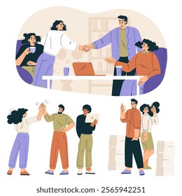 People Character Shaking Hands after Completed the Deal Vector Set