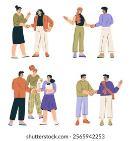 People Character Shaking Hands after Completed the Deal Vector Set