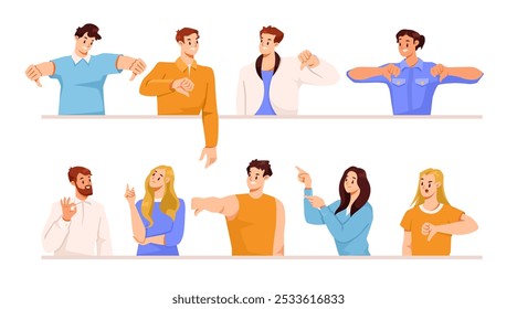 People Character Showing Hand Gesture and Emotion Vector Set