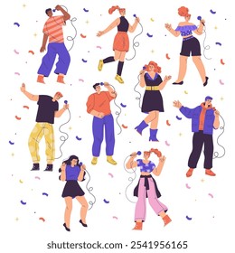 People Character Singing with Microphone Enjoy Karaoke Vector Set