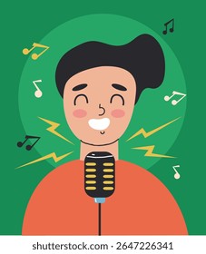 Personagem de pessoas cantando música no karaokê. Ilustração de design gráfico plano vetorial