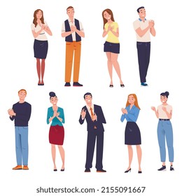 People Character Standing and Clapping Their Hands as Applause and Ovation Gesture Vector Illustration Set