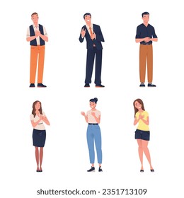 People Character Standing and Clapping Their Hands as Applause and Ovation Gesture Vector Illustration Set