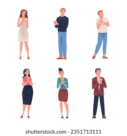 People Character Standing and Clapping Their Hands as Applause and Ovation Gesture Vector Illustration Set