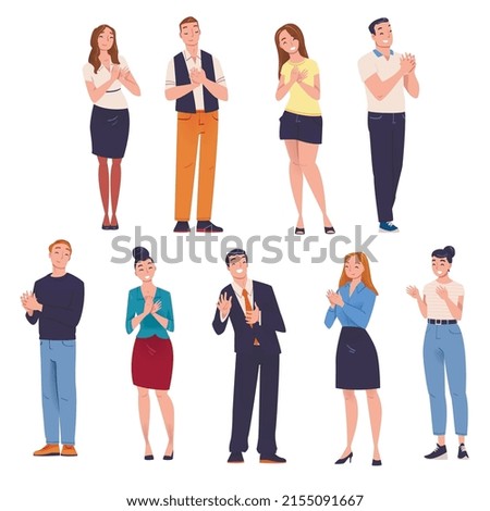 People Character Standing and Clapping Their Hands as Applause and Ovation Gesture Vector Illustration Set