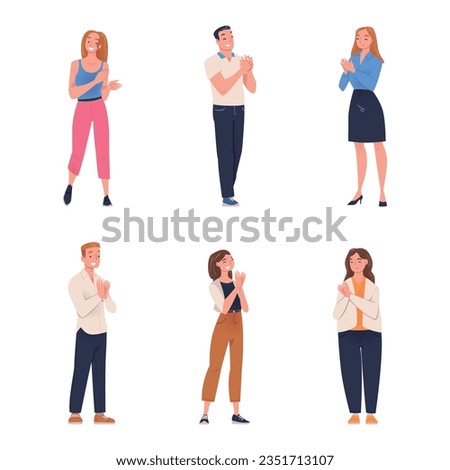 People Character Standing and Clapping Their Hands as Applause and Ovation Gesture Vector Illustration Set
