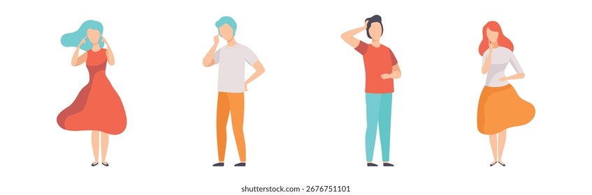 Personas Posición del personaje y pensar o tomar decisiones Vector establecido