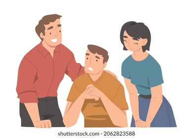 People Character Supporting Friend Encouraging Cheering Up and Raising His Spirits Vector Illustration