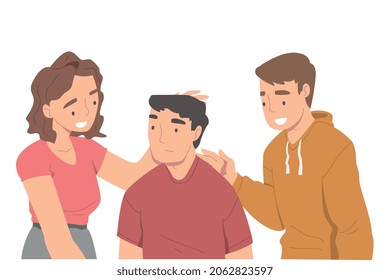 People Character Supporting Friend Encouraging Cheering Up and Raising His Spirits Vector Illustration