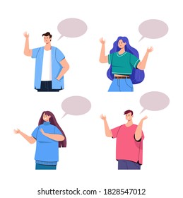 People character talk isolated white background set. Vector flat graphic design illustration