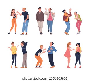 People Character Telling Funny Story and Joke Laughing Out Loud and Having Fun Vector Set