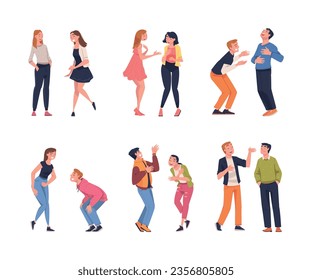 People Character Telling Funny Story and Joke Laughing Out Loud and Having Fun Vector Set