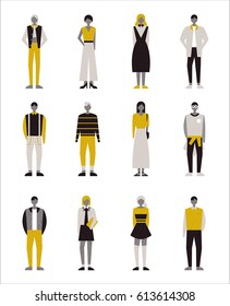 people character texture black yellow mono tone vector illustration flat design