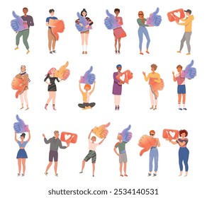 People Character with Thumb Up and Down Sign as Notification of Approval and Disapproval Vector Illustration Set