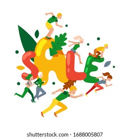 People character tiny running, fast autumn big sale text, clearance, isolated on white, flat vector illustration. Design shop spring sell out, online shopping, font banner for web.