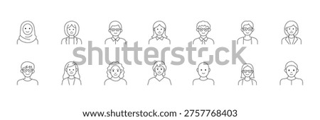 People Character and User Avatar Icons – Male Female Profile Line Style Minimal Vector Icon Pack