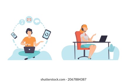 People Character Using Global Network Connection Vector Set