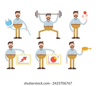 carácter de persona en varias ilustraciones de vector de poses