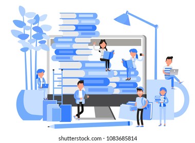 People character vector design. Library online concept. For background, banner, website and landing page.