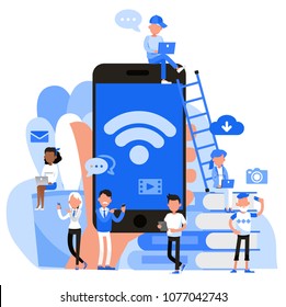 People character vector design. Public Wi-Fi zone wireless connection concept.