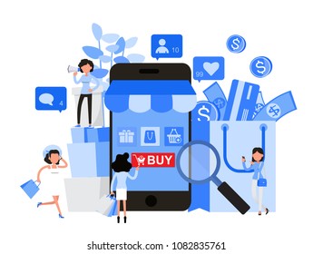 People character vector design. Shopping online smartphone concept. For background, banner, website and landing page.