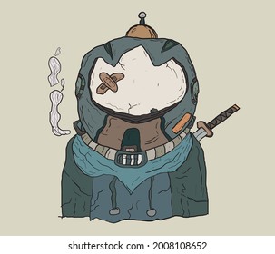 People character wearing astronaut helmet and jacket. Carrying a sword behind him.  Perfect design for t-shirts, posters, book covers and tote bags. Modern design. 