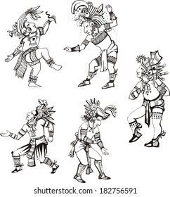 People characters in ancient maya style. Set of vector images.