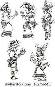 People characters in ancient maya style. Set of vector images.