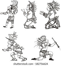 People characters in ancient maya style. Set of vector images.