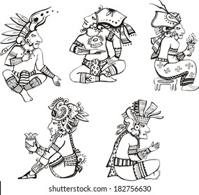 People characters in ancient maya style. Set of vector images.