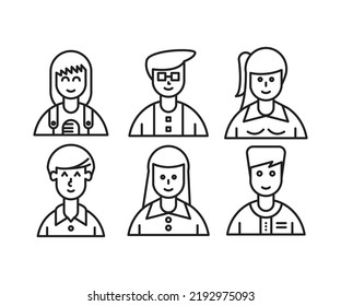 people characters and avatars icons line illustration
