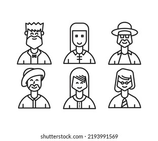 people characters and avatars icons line illustration